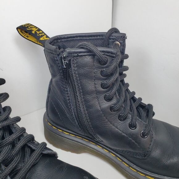 Dr. Martens Girls/Kids Black Leather Lace-Up Ankle Combat Boots Size 12 Zip Side - Picture 7 of 12